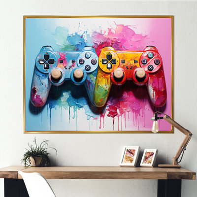 «Pink and Blue Ps Video Game Controllers», art mural jeux vidéo