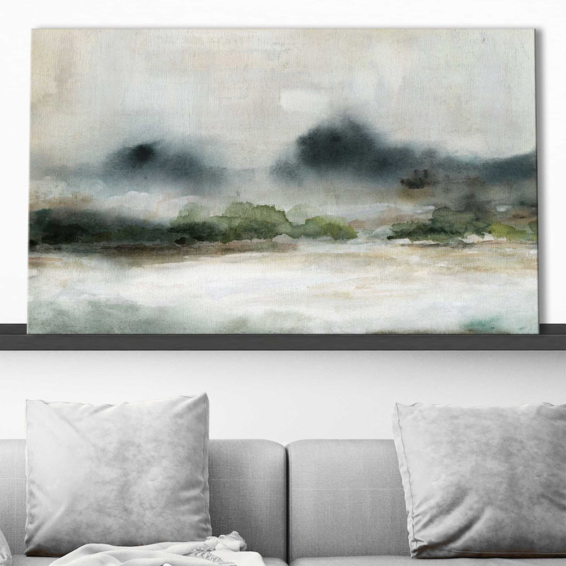 «Textured Rain II» par Carol Robinson - Peinture, L 30 po x H 18 po, Toile tendue