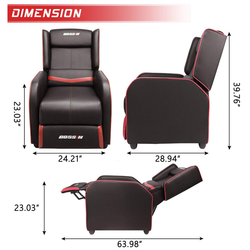 BOSSIN Adjustable Reclining Ergonomic Rocker Game Chair, Black/Red