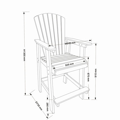 HDPE Bar Chair, Outdoor Tall Adirondack Chairs Set of 2, Patio Bar Stool Chair with High Back, Set of 2