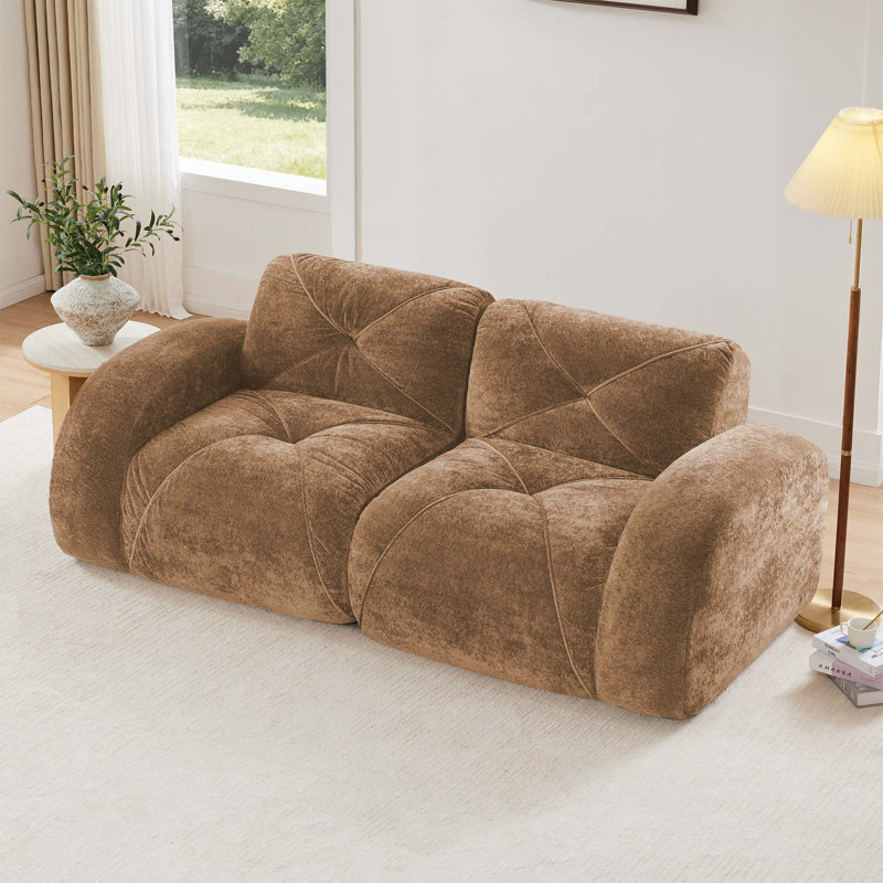 Canapé capitonné 2 places avec tissu en velours doux, éponge haute densité et conception ergonomique pour un salon confortable