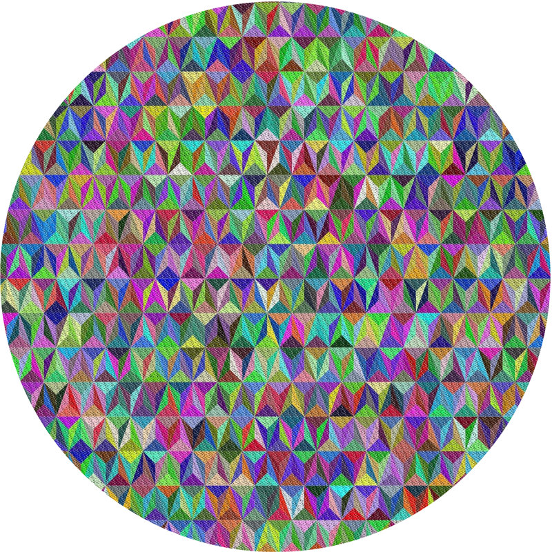 Tapis rouge/vert/rose à motifs, Rond 4 pi