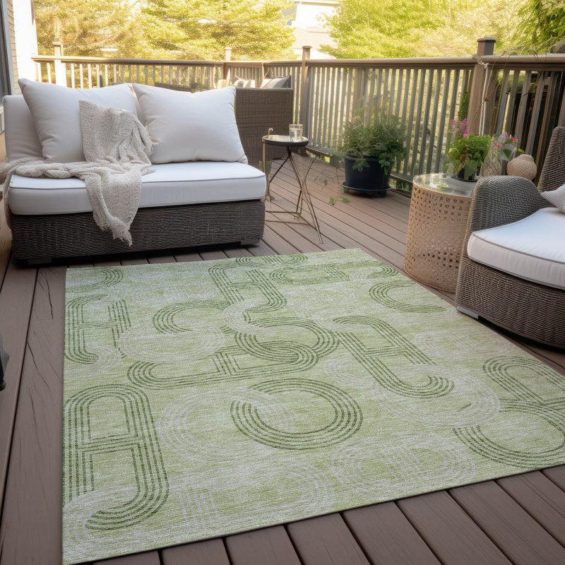 Aloe Green Geometric Washable Rectangular Synthetic Rug 2'6" x 3'10"