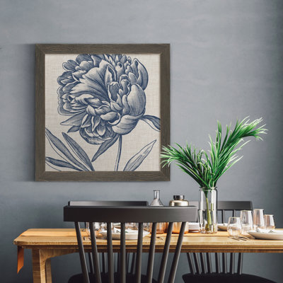 " Indigo Floral On Linen II - Premium Framed Print - Ready To Hang "