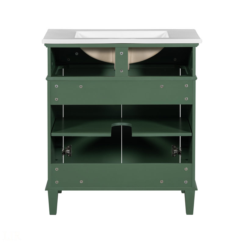 Meuble-lavabo de 30 pouces avec lavabo en céramique, porte à fermeture douce et tablettes réglables, meuble-lavabo