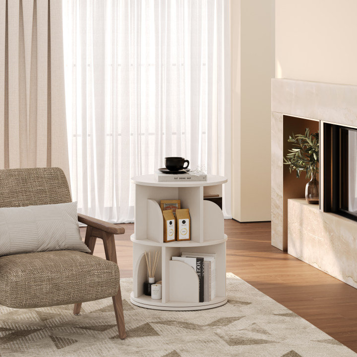 Rotating Bookshelf, 2 Tier Small Bookcase Corner Shelves Display Storage Tower Space-saving Revolving For Small Space, White