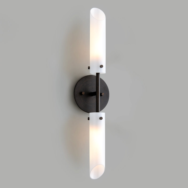 Dark Bronze 2-Light Wall Sconce with Opal Glass Shades
