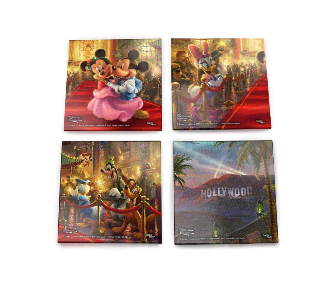 Disney's Mickey and Minnie Mouse in Hollywood Starfire Prints Glass 4 Piece Coaster Set Trend Setters
