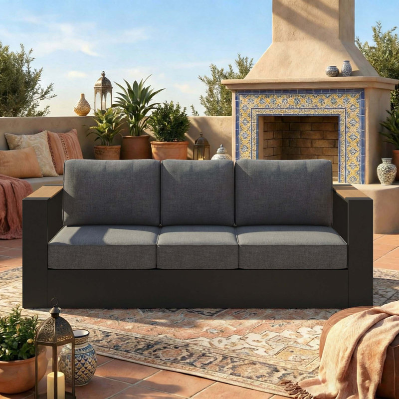  Outdoor Oversized Aluminum 3-Seater Sofa With 6-Inch Cushion, Dark Gray
