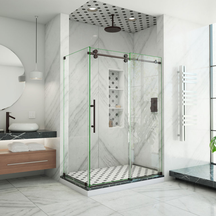 Enigma-XO 54" x 76" Single Sliding Frameless Shower Enclosure with Clear Max Technology