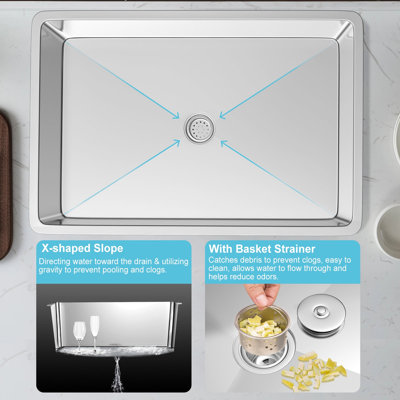 Évier de cuisine 33 po, évier encastrable en acier inoxydable 33 po x 22 po, station de travail sous le comptoir pour la cuisine, évier simple en acier inoxydable profond de calibre 16