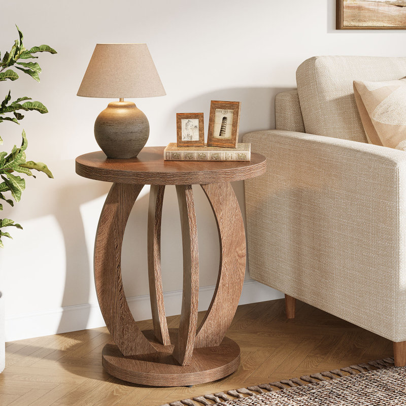 24-Inch Tall Round End Table, Set Of 2, Brown
