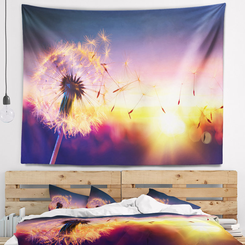 Pissenlit abstraite à coucher de soleil en toute liberté pour vous tapisserie, H 50 po x l 60 po