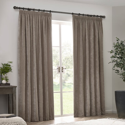 Heavy Chenille Room Darkening Pencil Pleat Curtains