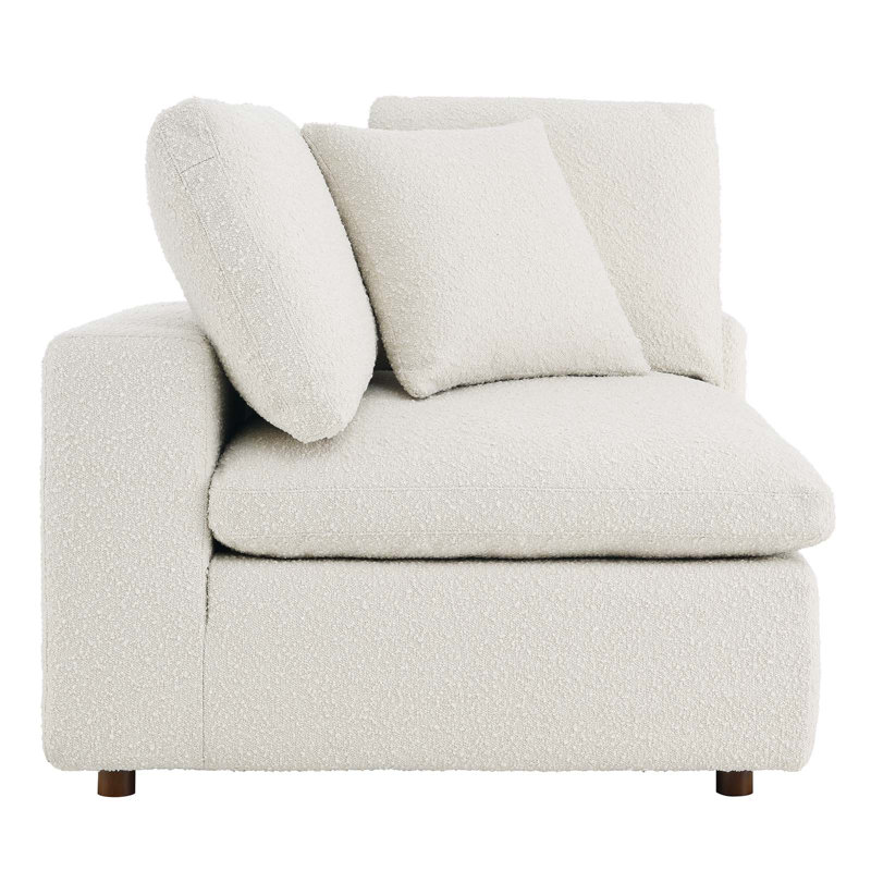 Ivory Boucle Fabric Overstuffed Corner Chair with Down Filling