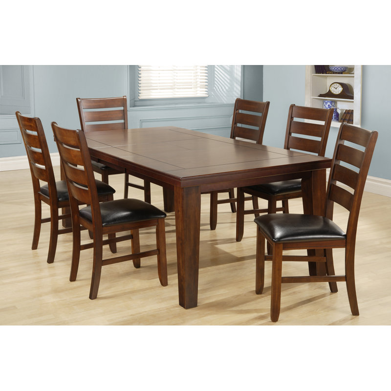 Leola 6 - Person Extendable Maple Solid Wood Top Four Leg Base Dining Set, Dark Oak