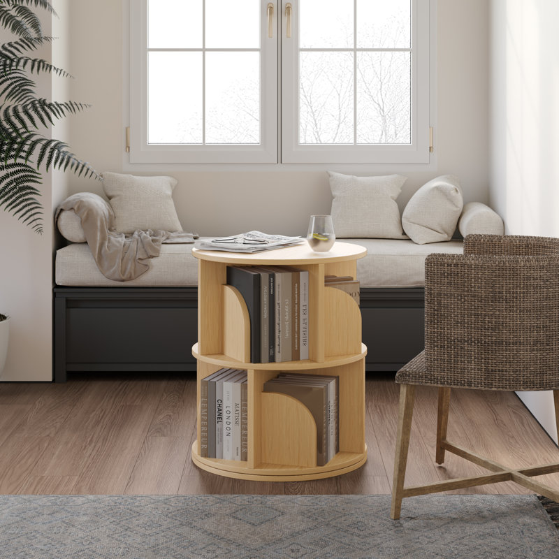 Rotating Bookshelf, 2 Tier Small Bookcase Corner Shelves Display Storage Tower Space-saving Revolving For Small Space, Yellow