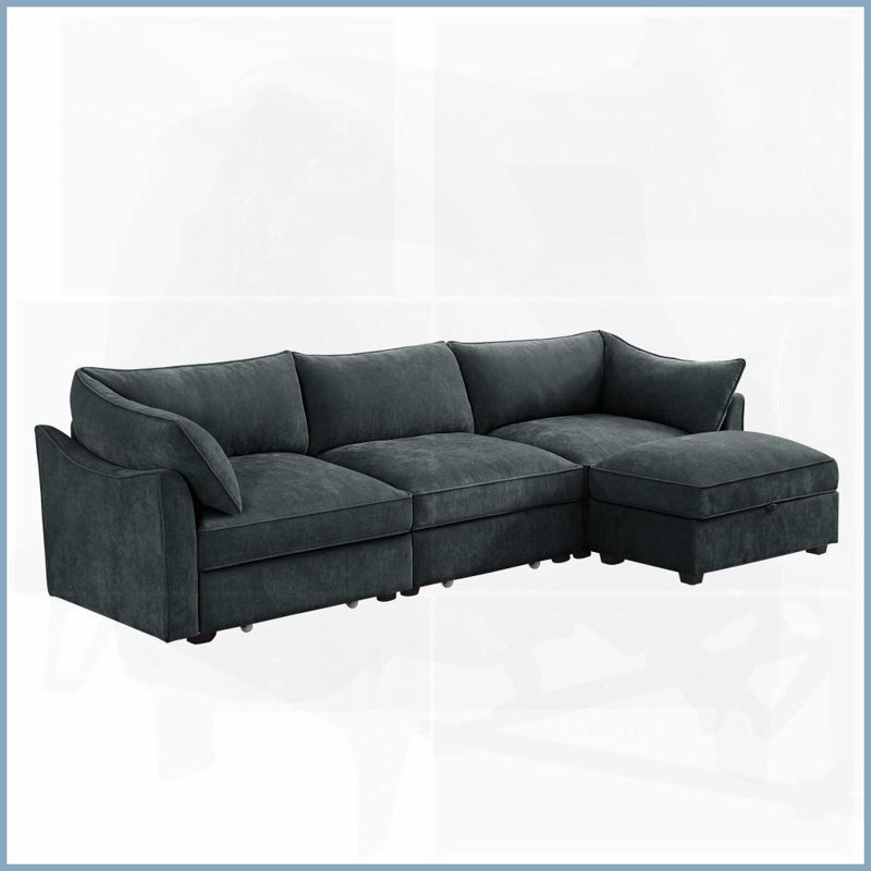 Canapé modulaire moderne en L à 3 places avec repose-pieds mobile en chenille moderne Rangement pour le salon