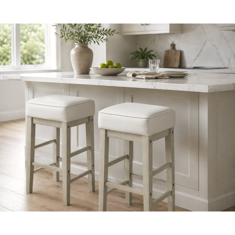 Duffield Transitional Faux Leather Upholstered Counter Stools, Counter Stool (26" Seat Height), White