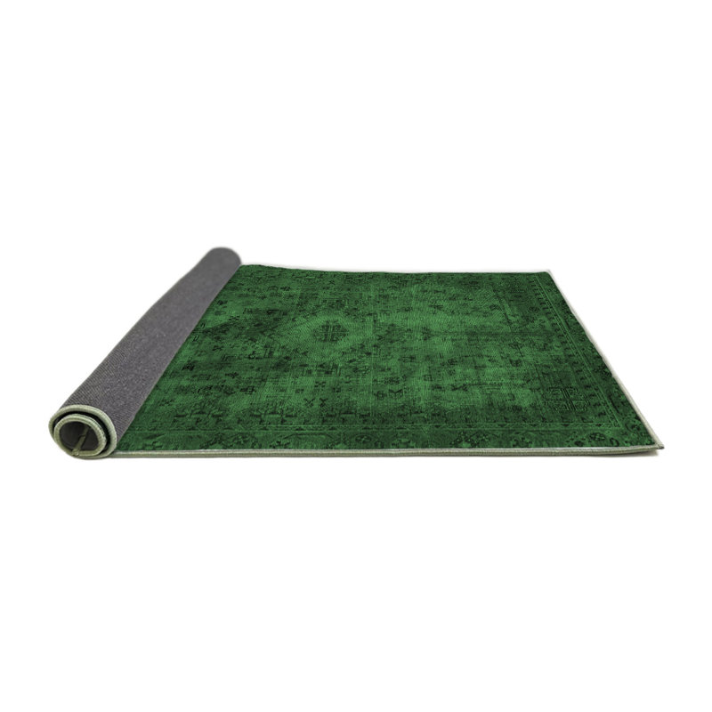 Tapis oriental en laine / polyester tissé à la machine en vert foncé, Carré 8 pi