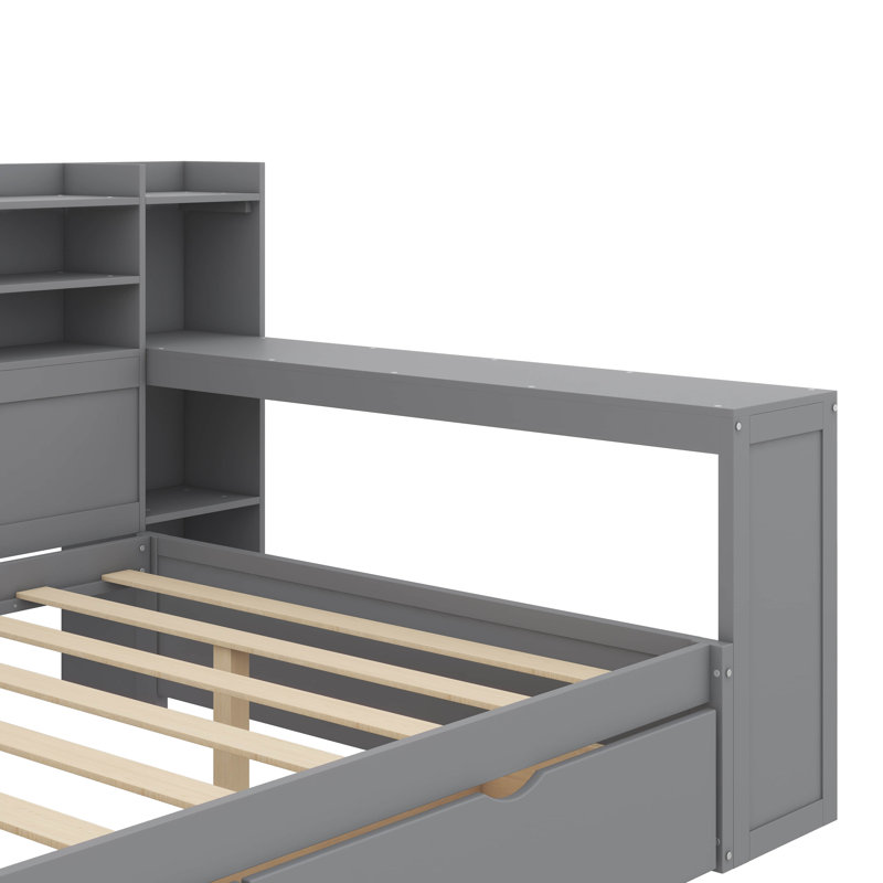Lit de jour en bois avec tablettes de rangement, lit fonctionnel, Lit double