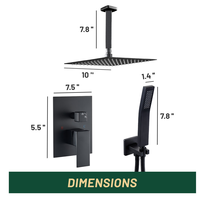 10" Ceiling Mounted Rainfall Shower Head Complete Shower System with Rough-in Valve, Matte Black