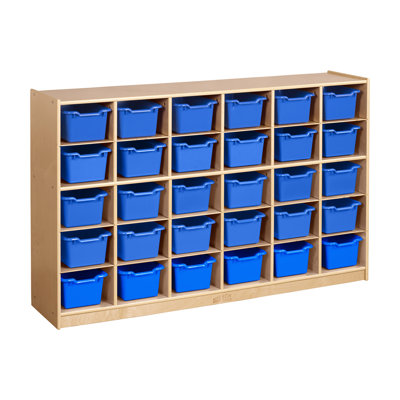 ECR4Kids 30 Cubby Mobile Tray Cabinet and 30 Scoop Front Bins, 5x6, Kids Furniture