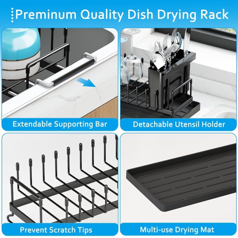 Sink Dish Drying Rack，Expandable Small Dish Rack Over Sink With Silicone Drying Tray