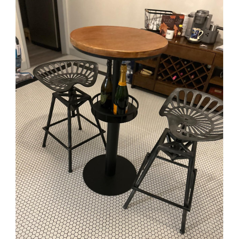 Ensemble de bar pour terrasse avec patio et balcon, ensemble bistro 3 pièces à hauteur de bar et tabourets de bar, table debout ronde de 40,3 po de hauteur avec 2 tabourets réglables en métal pour siège de tracteur, peu encombrant
