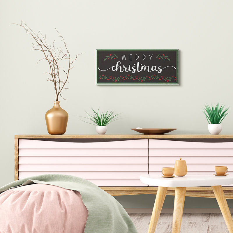 «Merry Christmas» sur un houx festif noir, Toile tendue, H 10 po x l 24 po