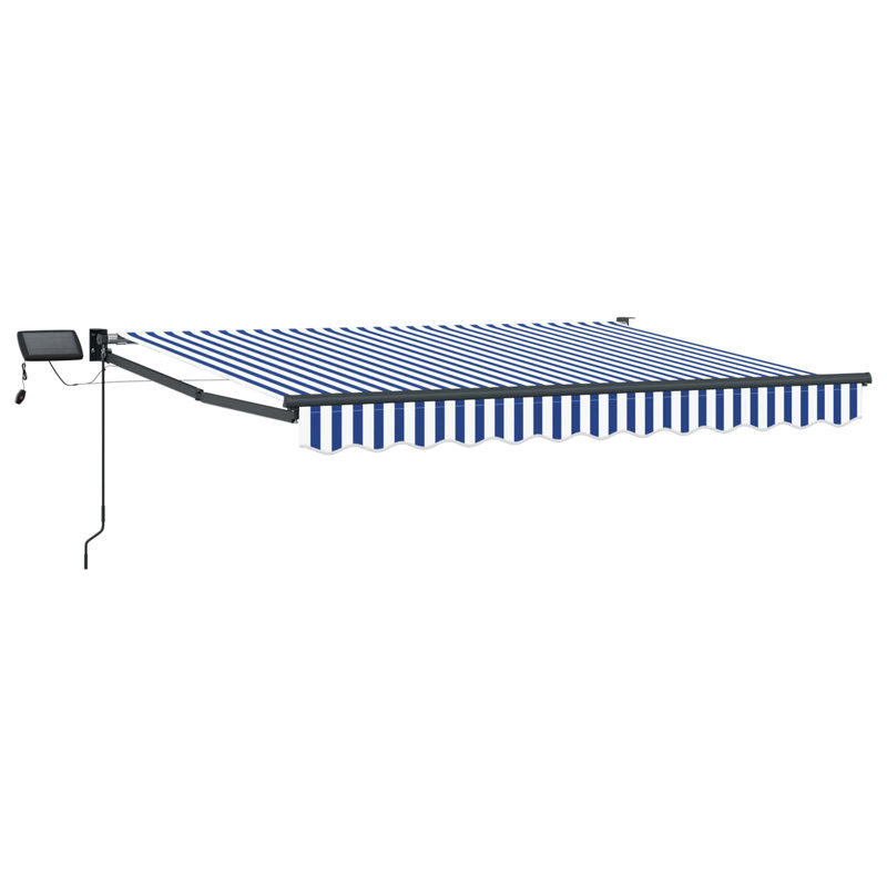 VidaXL Polyester Cover Retractable Patio Awning, 165cm H x 300cm W x 200cm D, Blue/White/Black Striped