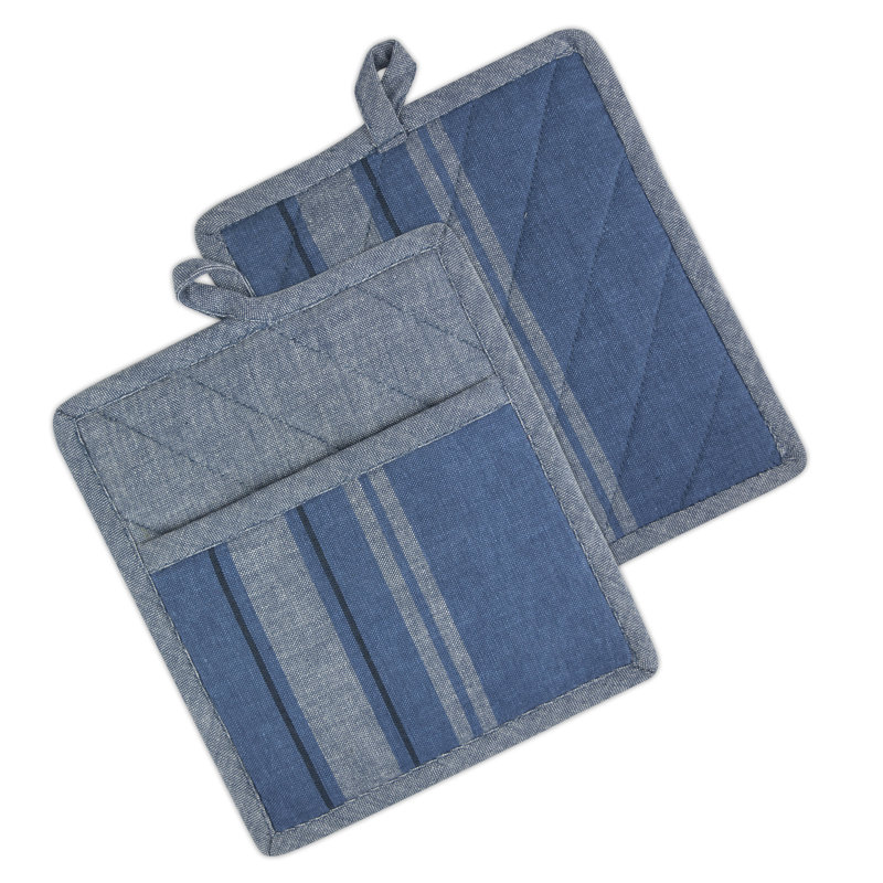 Poignée rayée Shelton, Bleu chambray