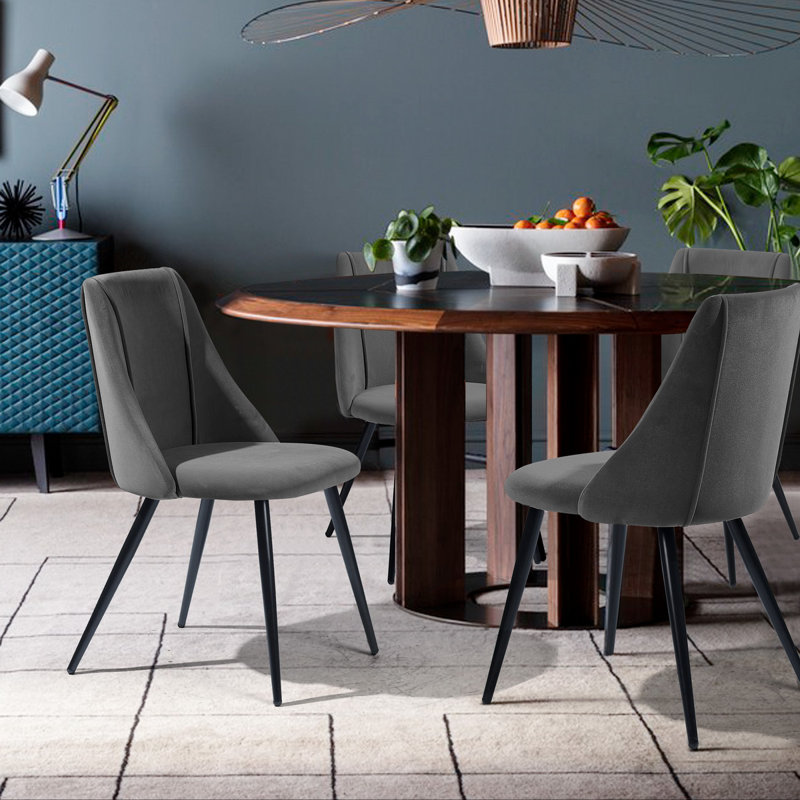 Tyrell 47cm H Short-haired Velvet Upholstered Side Chair, Grey