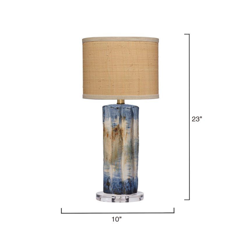 Abstract Ceramic Table Lamp with Raffia Shade