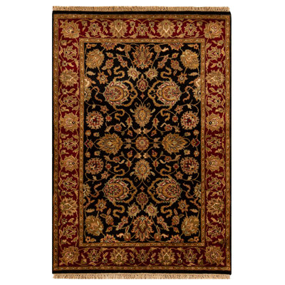 Hand-Knotted High-Quality Black and Red Area Rug