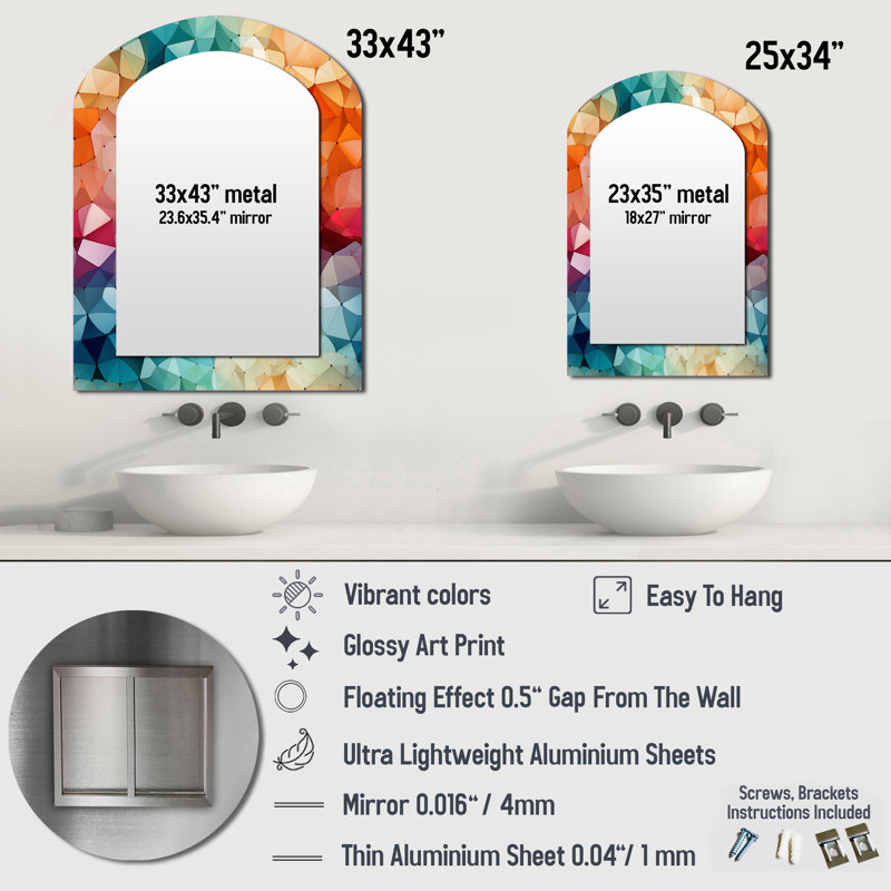 Miroir mural multicolore multicolore, 34 po x 25 po