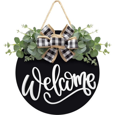Panneau de bienvenue pour porte d'entrée, couronne décorative, décoration de printemps, couronne de porte d'entrée style rustique - Décoration intérieure
