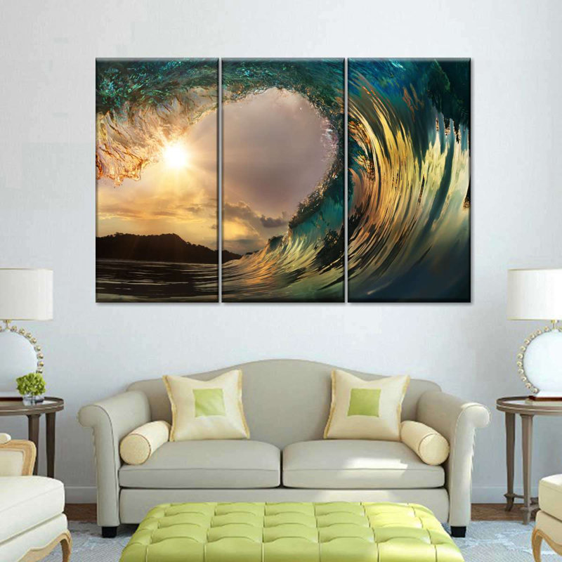 Ensemble de 3 pièces d'art mural en cristal Crystal Wave Wave, H 24 po x l 38 po