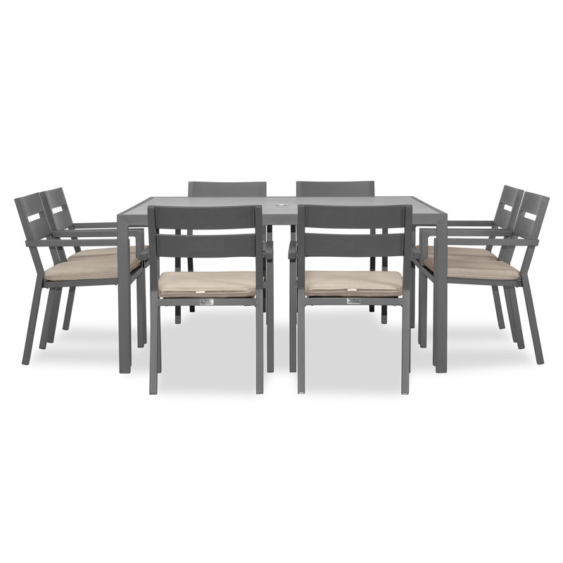 Pacifica Outdoor 9 - Piece Dining Set with Cushions, Slate, Canvas Flax Sunbrella® Canvas