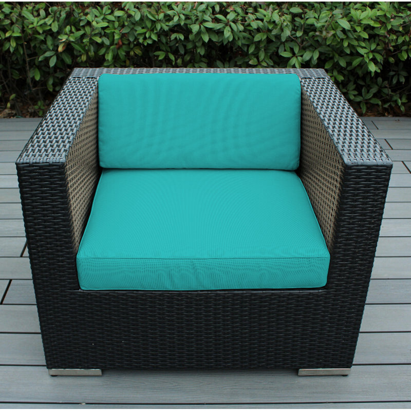 Penncross Wicker Outdoor Lounge Chair, Turquoise Polyester/Polyester Blend, Mixed Brown