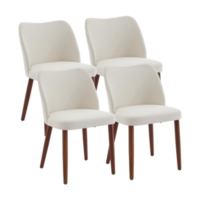 Dining Chair Set of 4, Linen Upholstered Side Chair with Wood Legs, Wing Backrest