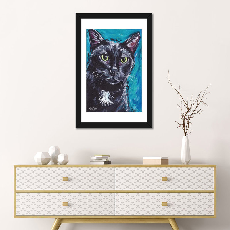 « expressif black cat » par hippie hound studios, impression sur toile tendue, Papier d'art encadré noir, Blanc