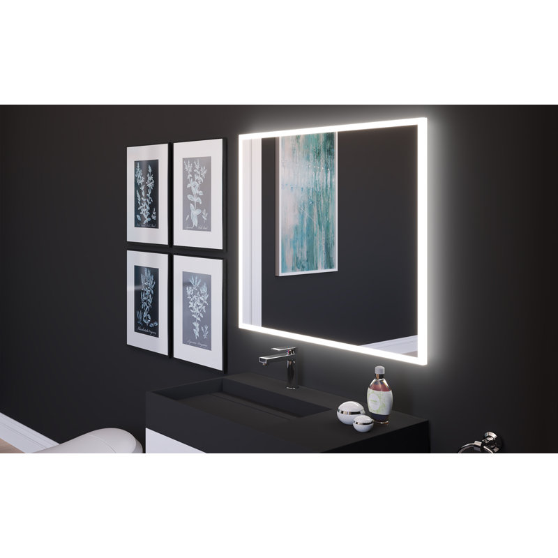 Miroir de salle de bain à DEL à commande vocale 48 po x 30 po Jessalyn, H 30 po x l 36 po x P 1,5 po