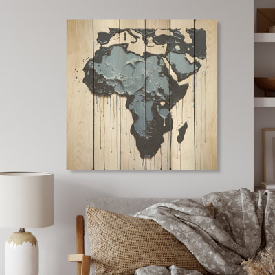 Carte d'Afrique moderne noire et bleue - Art mural en bois d'Afrique sur bois de pin naturel