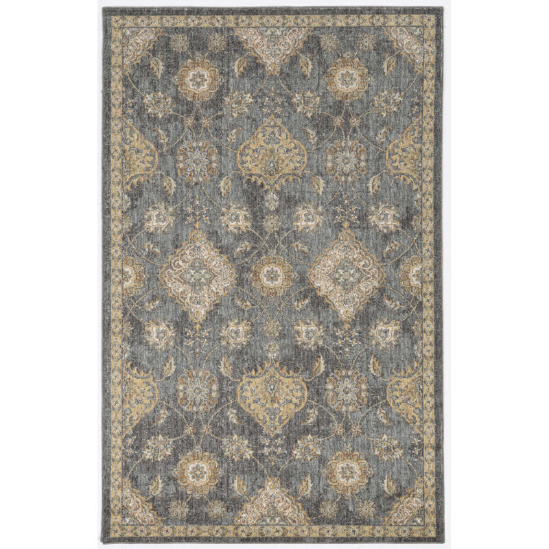 Bodily Gray Wool Medallion Area Rug, Rectangle 2' x 3'