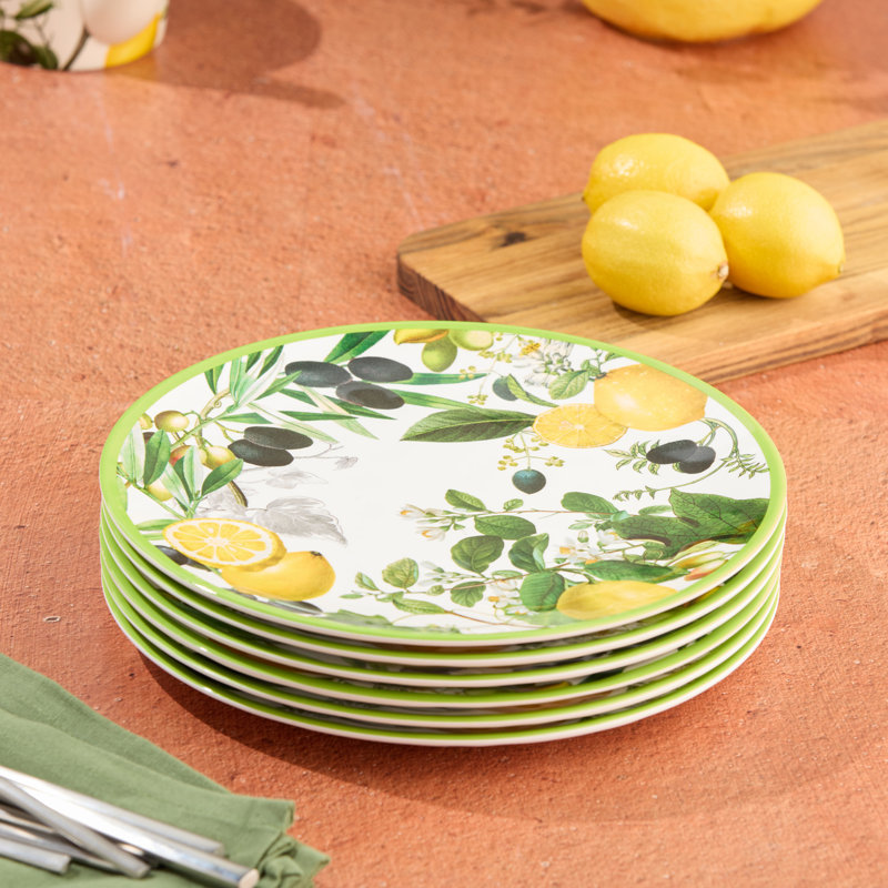 Assiettes à dîner en mélamine de 11 pouces Limone - Ensemble de 6 assiettes vibrantes à thème citron, durables, incassables et lavables au lave-vaisselle, parfaites pour les repas à l'intérieur et à l'extérieur