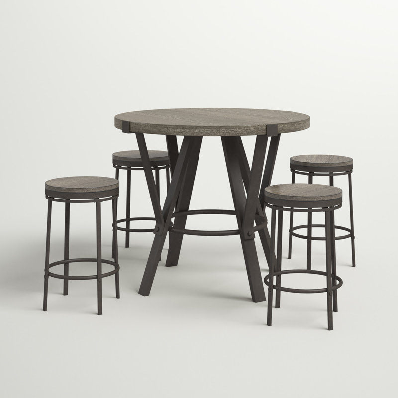 Bruce 4 - Person Solid Wood Top Four Leg Dining Set, Gray, Gray