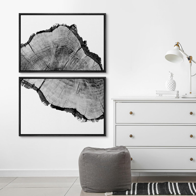 Noir et blanc, gros plan, anneau, détails de souche, neutre, moderne, Cadre noir, H 16 po x l 24 po