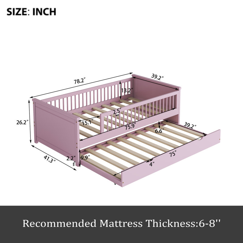 Lit plateforme simple Wood, Rose