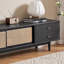 Solid Oak TV Stand with Sliding Rattan Cabinet-1517632111